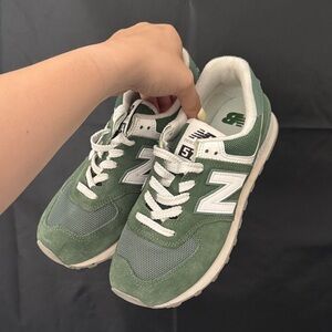 New Balance Green & White Suede Mesh Sneakers